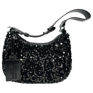 Nicole Miller Black Sequin Shiny Strap Shoulder Bag Purse Logo Formal Dressy NWT